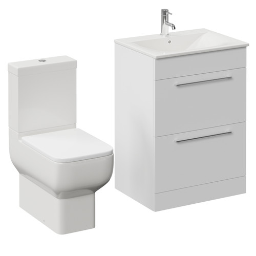 Napoli 460 Gloss White 600mm 2 Drawer Vanity Unit and Tacoma Comfort Height Toilet Suite with Angel Basin Left Hand View