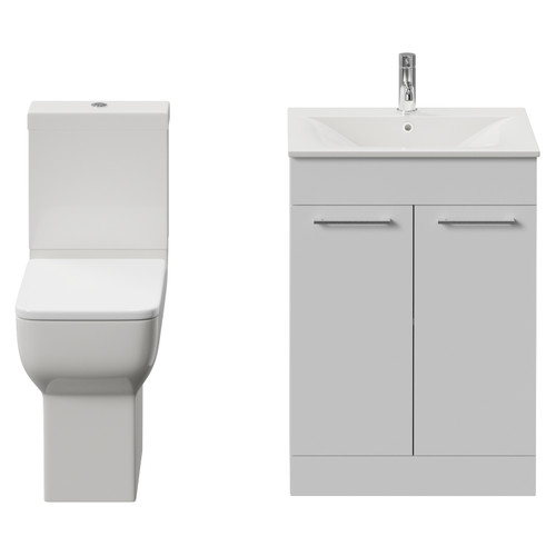 Napoli 460 Gloss White 600mm 2 Door Vanity Unit and Tacoma Comfort Height Toilet Suite with Angel Basin Front View
