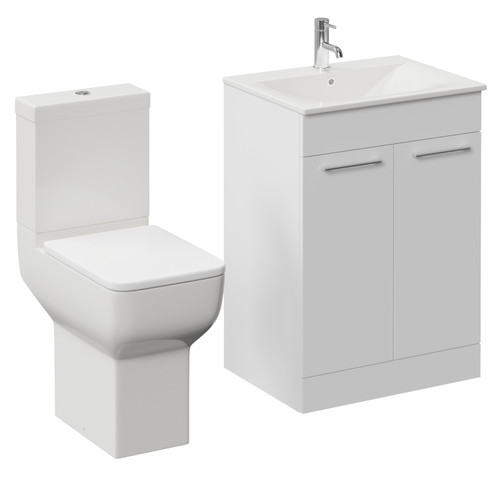 Napoli 460 Gloss White 600mm 2 Door Vanity Unit and Tacoma Comfort Height Toilet Suite with Angel Basin Left Hand View