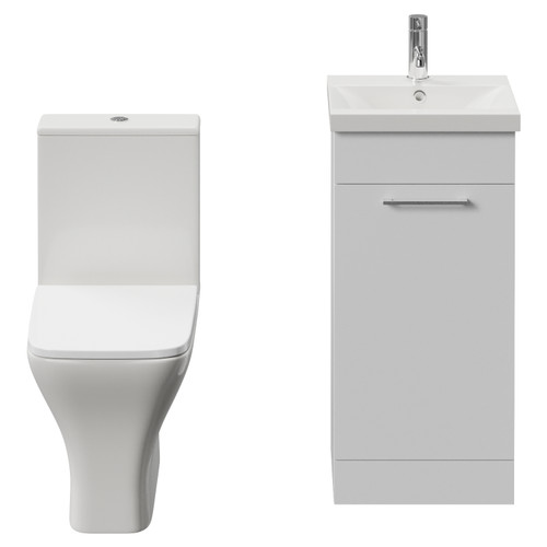 Napoli 390 Gloss White 400mm Single Door Vanity Unit and Kingston Toilet Suite with Glide Basin Front View