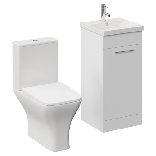Napoli 390 Gloss White 400mm Single Door Vanity Unit and Kingston Toilet Suite with Glide Basin Left Hand View