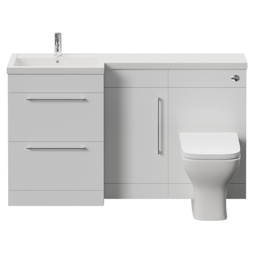 Napoli 390 Gloss White 1500mm 2 Drawer Vanity Unit Toilet Suite with Left Hand Square Lucia Basin Front View