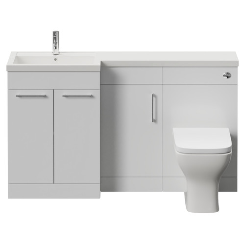 Napoli 390 Gloss White 1500mm 3 Door Vanity Unit Toilet Suite with Left Hand Square Lucia Basin Front View