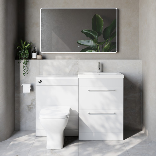 Napoli 390 Cento Gloss White 1200mm 2 Drawer Vanity Unit Toilet Suite with Glide Basin Lifestyle Image