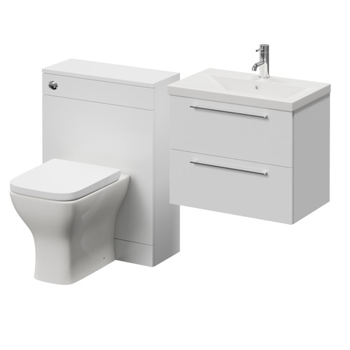 Napoli 390 Cento Gloss White 1200mm Wall Mounted 2 Drawer Vanity Unit and Toilet Suite with Glide Basin Right Hand View