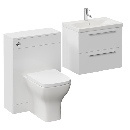 Napoli 390 Cento Gloss White 1200mm Wall Mounted 2 Drawer Vanity Unit and Toilet Suite with Glide Basin Left Hand View