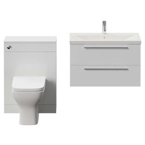 Napoli 390 Cento Gloss White 1400mm Wall Mounted 2 Drawer Vanity Unit and Toilet Suite with Glide Basin Front View