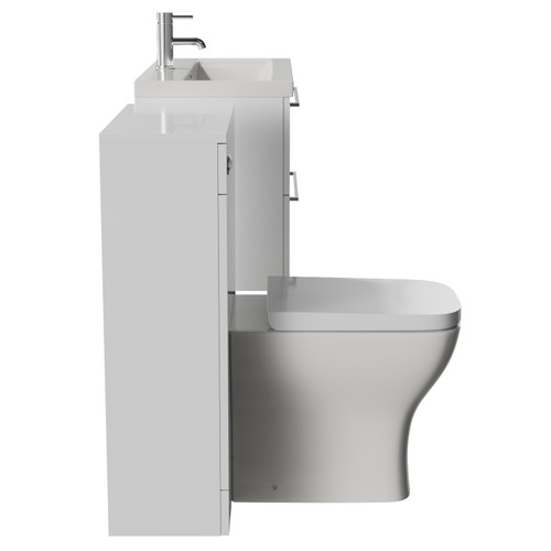 Napoli 390 Cento Gloss White 1400mm Wall Mounted 2 Drawer Vanity Unit and Toilet Suite with Glide Basin Side View