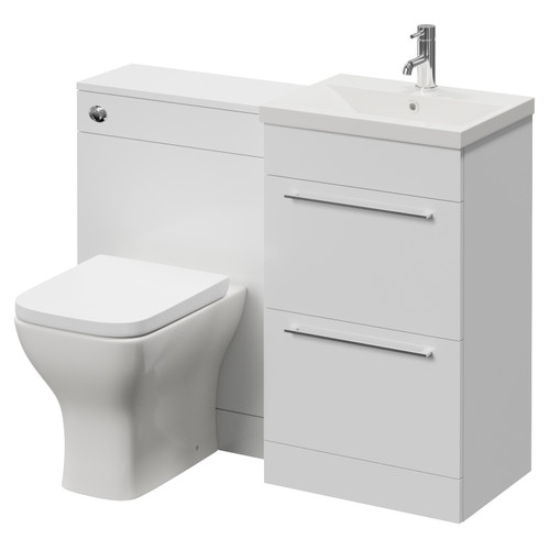Napoli 390 Cento Gloss White 1100mm 2 Drawer Vanity Unit Toilet Suite with Glide Basin Right Hand View