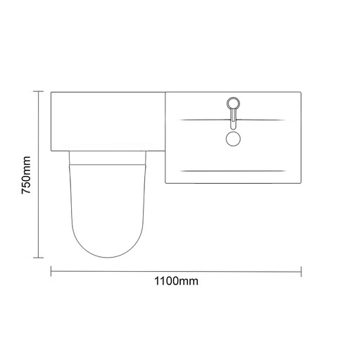 Napoli 390 Cento Gloss White 1100mm 2 Drawer Vanity Unit Toilet Suite with Glide Basin Top Down Dimensions