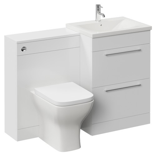 Napoli 460 Cento Gloss White 1200mm 2 Drawer Vanity Unit Toilet Suite with Glide Basin Left Hand View