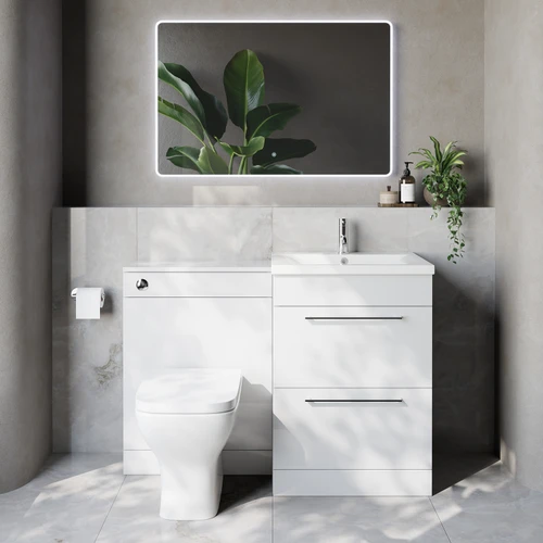 Napoli 460 Cento Gloss White 1200mm 2 Drawer Vanity Unit Toilet Suite with Glide Basin Lifestyle Image