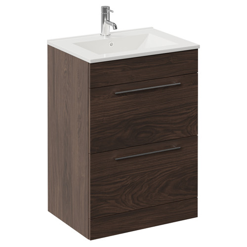 Napoli 460 Brown Oak 600mm 2 Drawer Vanity Unit with Angel Basin Left Hand View