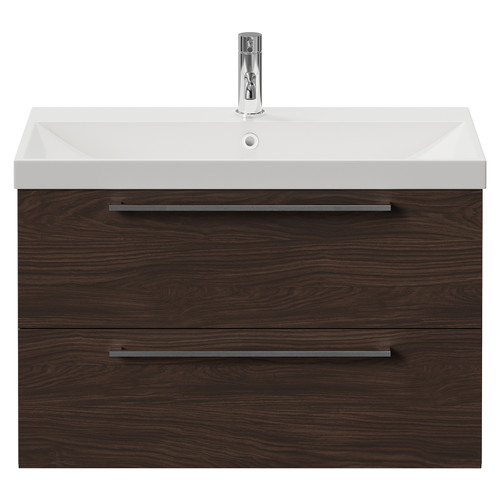 Napoli 390 Brown Oak 800mm Wall Mounted 2 Drawer Vanity Unit with Rimini Basin Front View