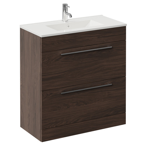 Napoli 390 Brown Oak 800mm 2 Drawer Vanity Unit with Angel Basin Left Hand View