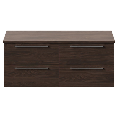 Napoli 460 Brown Oak 1200mm Wall Mounted 4 Drawer Vanity Unit for Countertop Basins Front View