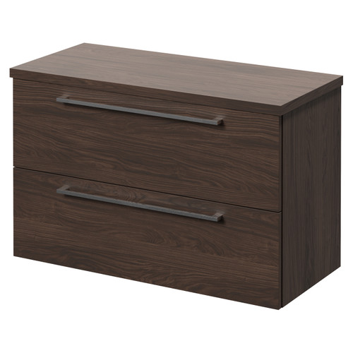 Napoli 390 Brown Oak 800mm Wall Mounted 2 Drawer Vanity Unit for Countertop Basins Right Hand View