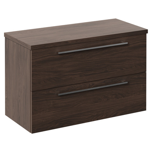Napoli 390 Brown Oak 800mm Wall Mounted 2 Drawer Vanity Unit for Countertop Basins Left Hand View
