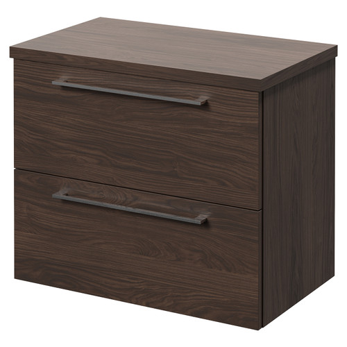 Napoli 390 Brown Oak 600mm Wall Mounted 2 Drawer Vanity Unit for Countertop Basins Right Hand View