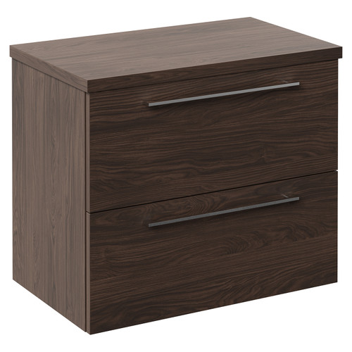 Napoli 390 Brown Oak 600mm Wall Mounted 2 Drawer Vanity Unit for Countertop Basins Left Hand View