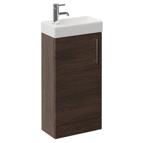 Napoli Cube Brown Oak 400mm Single Door Vanity Unit with Align Basin Left Hand View