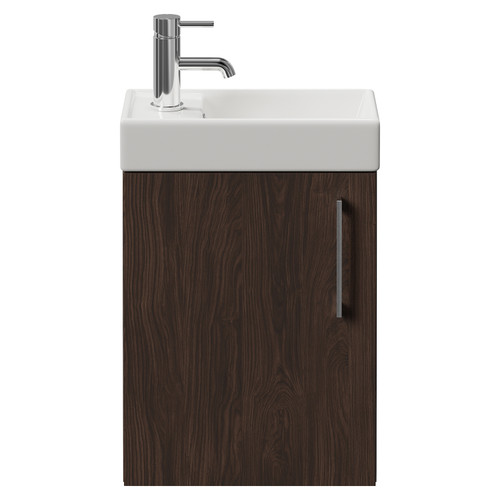 Napoli Cube Brown Oak 400mm Wall Mounted Single Door Vanity Unit with Align Basin Front View