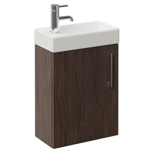 Napoli Cube Brown Oak 400mm Wall Mounted Single Door Vanity Unit with Align Basin Left Hand View