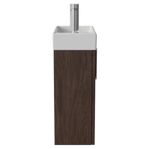 Napoli Cube Brown Oak 400mm Wall Mounted Single Door Vanity Unit with Align Basin Side View