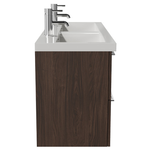 Napoli 390 Brown Oak 1200mm Wall Mounted 4 Drawer Vanity Unit with Double Glide Basins Side View