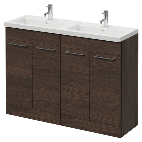 Napoli 390 Brown Oak 1200mm 4 Door Vanity Unit with Double Lucia Basins Right Hand View