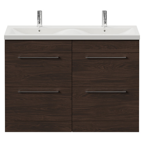 Napoli 390 Brown Oak 1200mm 4 Drawer Vanity Unit with Double Glide Basins Front View