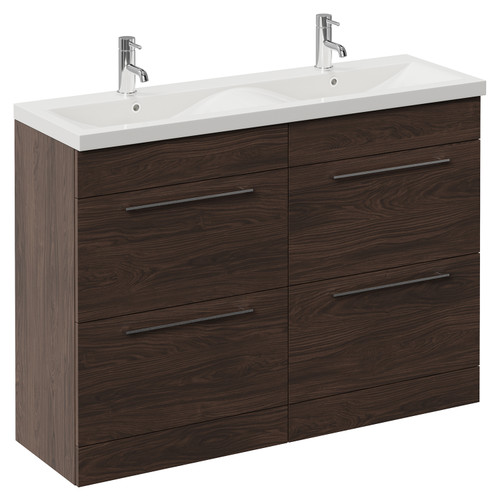 Napoli 390 Brown Oak 1200mm 4 Drawer Vanity Unit with Double Glide Basins Left Hand View