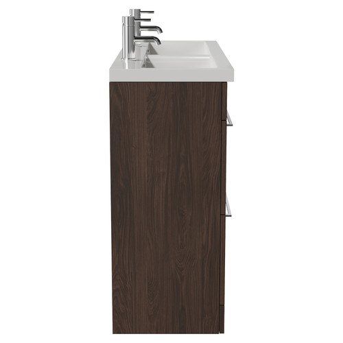 Napoli 390 Brown Oak 1200mm 4 Drawer Vanity Unit with Double Glide Basins Side View