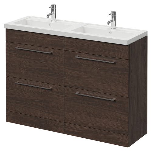 Napoli 390 Brown Oak 1200mm 4 Drawer Vanity Unit with Double Lucia Basins Right Hand View