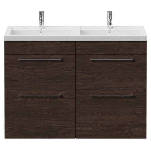 Napoli 390 Brown Oak 1200mm 4 Drawer Vanity Unit with Double Lucia Basins Front View