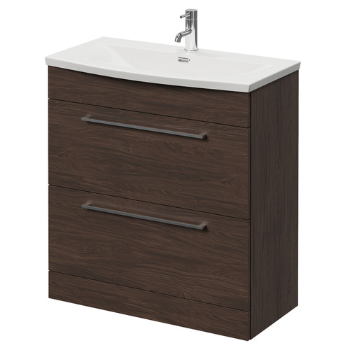Napoli 390 Brown Oak 800mm 2 Drawer Vanity Unit with Arc Basin Right Hand View