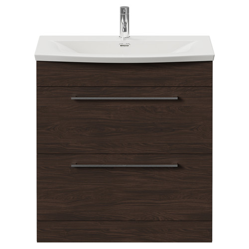 Napoli 390 Brown Oak 800mm 2 Drawer Vanity Unit with Arc Basin Front View