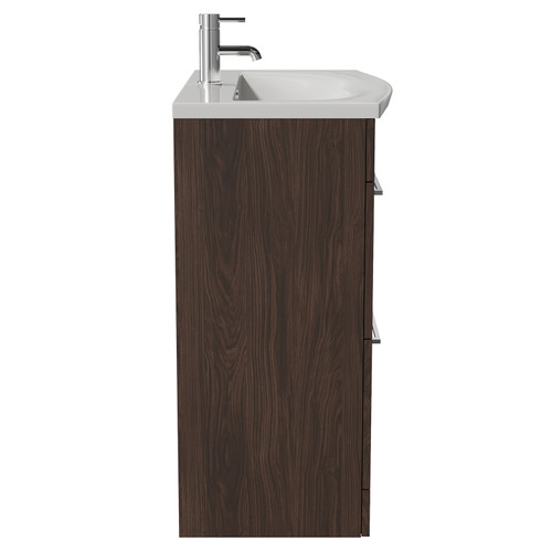Napoli 390 Brown Oak 800mm 2 Drawer Vanity Unit with Arc Basin Side View
