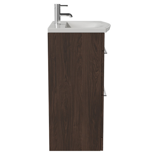 Napoli 390 Brown Oak 600mm 2 Drawer Vanity Unit with Arc Basin Side View