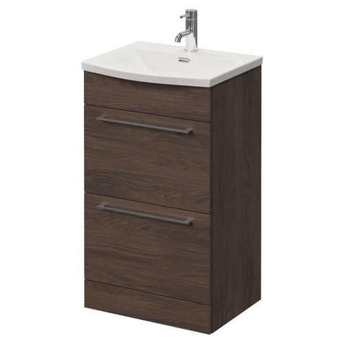 Napoli 390 Brown Oak 500mm 2 Drawer Vanity Unit with Arc Basin Right Hand View
