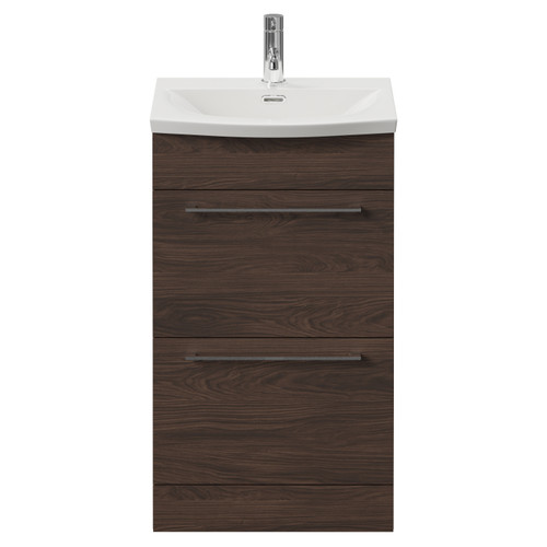 Napoli 390 Brown Oak 500mm 2 Drawer Vanity Unit with Arc Basin Front View