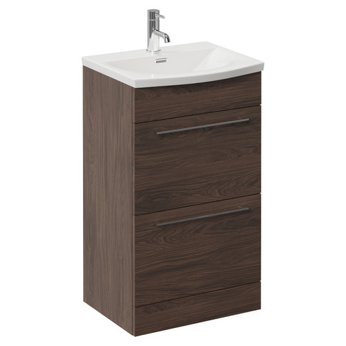 Napoli 390 Brown Oak 500mm 2 Drawer Vanity Unit with Arc Basin Left Hand View