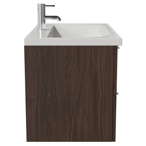 Napoli 460 Brown Oak 800mm Wall Mounted 2 Drawer Vanity Unit with Glide Basin Side View