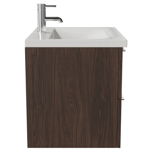Napoli 460 Brown Oak 600mm Wall Mounted 2 Drawer Vanity Unit with Glide Basin Side View