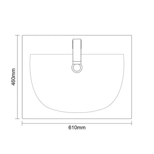 Napoli 460 Brown Oak 600mm Wall Mounted 2 Drawer Vanity Unit with Glide Basin Top Down Dimensions