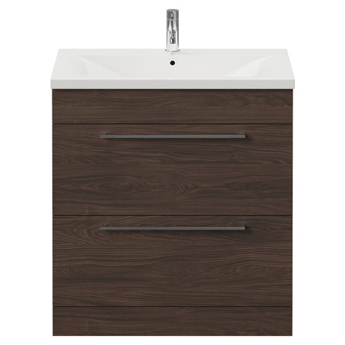 Napoli 460 Brown Oak 800mm 2 Drawer Vanity Unit with Glide Basin Front View