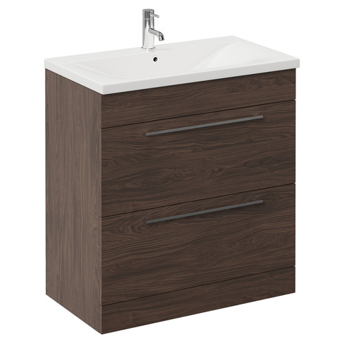 Napoli 460 Brown Oak 800mm 2 Drawer Vanity Unit with Glide Basin Left Hand View