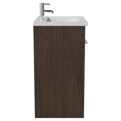 Napoli 460 Brown Oak 600mm 2 Door Vanity Unit with Glide Basin Side View