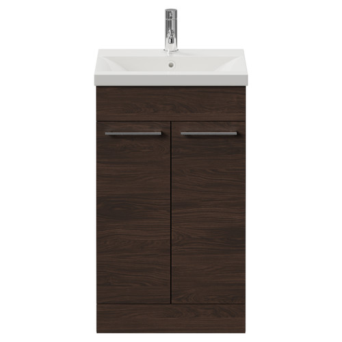 Napoli 390 Brown Oak 500mm 2 Door Vanity Unit with Glide Basin Front View