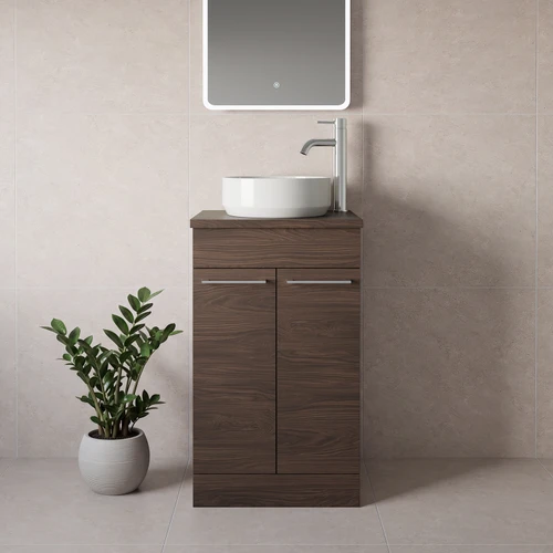 Napoli 390 Brown Oak 500mm 2 Door Vanity Unit for Countertop Basins Lifestyle Image